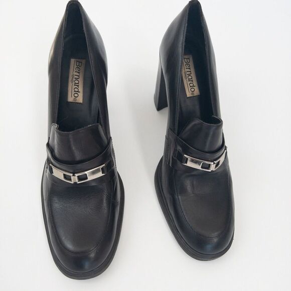 Bernardo Leather Round Toe Chunky Heel Pump Size 9.5M Office - Picture 3 of 7